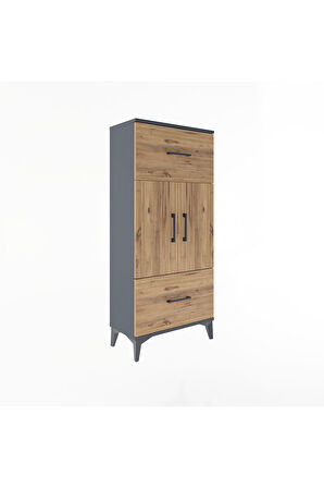 Arges Dolap 2 Raflı 2 Çekmeceli 2 Kapaklı 60x30x134 Antrasit-Çam