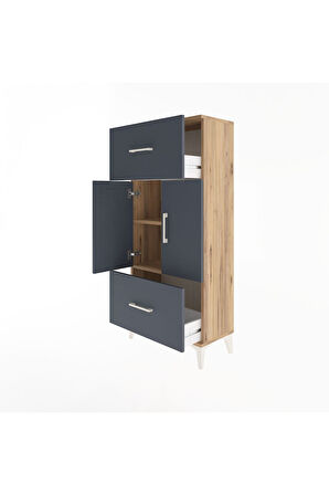 Arges Dolap 2 Raflı 2 Çekmeceli 2 Kapaklı 60x30x134 Çam-Antrasit