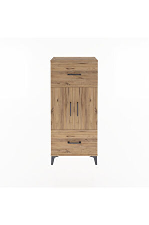 Arges Dolap 2 Raflı 2 Çekmeceli 2 Kapaklı 60x30x134 Çam-Çam