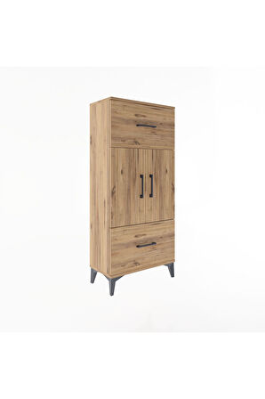 Arges Dolap 2 Raflı 2 Çekmeceli 2 Kapaklı 60x30x134 Çam-Çam