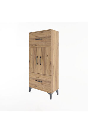 Arges Dolap 2 Raflı 2 Çekmeceli 2 Kapaklı 60x30x134 Çam-Çam