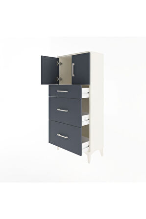 Arges Dolap Tek Raflı 3 Çekmeceli 2 Kapaklı 60x30x134 Aytaşı-Antrasit