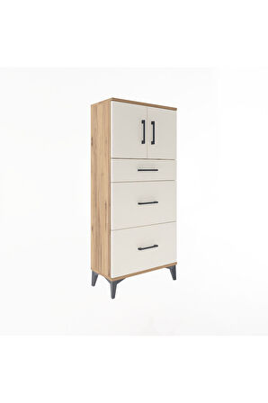 Arges Dolap Tek Raflı 3 Çekmeceli 2 Kapaklı 60x30x134 Çam-Aytaşı
