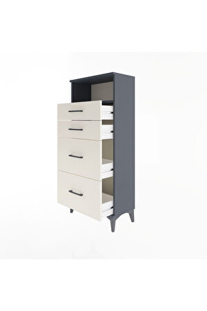 Arges Dolap Tek Raflı 4 Çekmeceli 60x30x134 Antrasit-Aytaşı