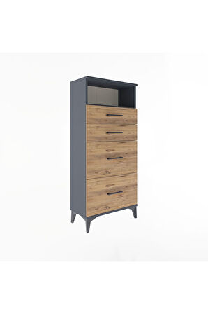 Arges Dolap Tek Raflı 4 Çekmeceli 60x30x134 Antrasit-Çam