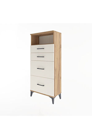 Arges Dolap Tek Raflı 4 Çekmeceli 60x30x134 Çam-Aytaşı