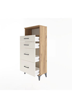 Arges Dolap Tek Raflı 4 Çekmeceli 60x30x134 Çam-Aytaşı