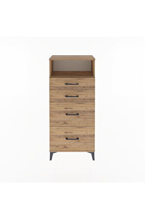 Arges Dolap Tek Raflı 4 Çekmeceli 60x30x134 Çam-Çam