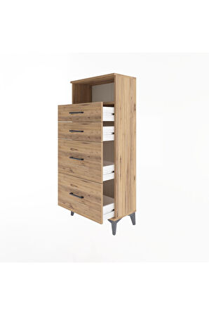 Arges Dolap Tek Raflı 4 Çekmeceli 60x30x134 Çam-Çam