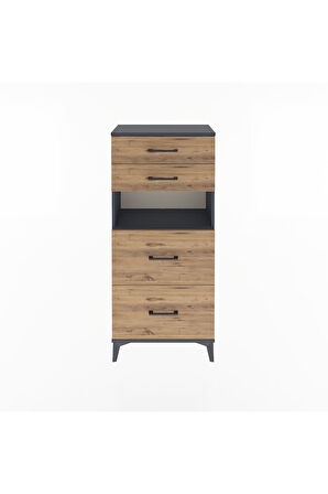 Arges Dolap Tek Raflı 4 Çekmeceli 60x30x134 Antrasit-Çam