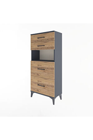 Arges Dolap Tek Raflı 4 Çekmeceli 60x30x134 Antrasit-Çam