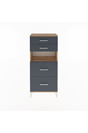 Arges Dolap Tek Raflı 4 Çekmeceli 60x30x134 Çam-Antrasit