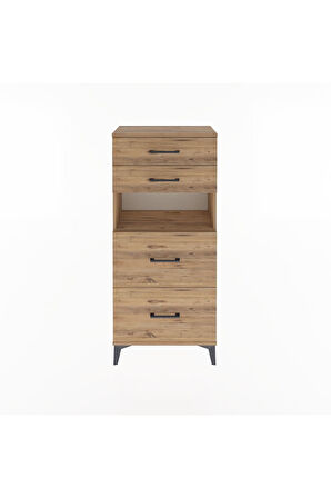 Arges Dolap Tek Raflı 4 Çekmeceli 60x30x134 Çam-Çam