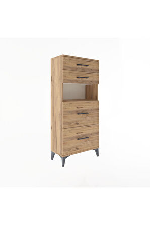 Arges Dolap Tek Raflı 4 Çekmeceli 60x30x134 Çam-Çam