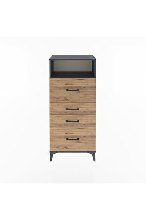 Arges Dolap Tek Raflı 4 Çekmeceli 60x30x134 Antrasit-Çam