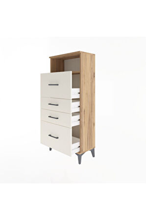 Arges Dolap Tek Raflı 4 Çekmeceli 60x30x134 Çam-Aytaşı