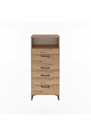 Arges Dolap Tek Raflı 4 Çekmeceli 60x30x134 Çam-Çam