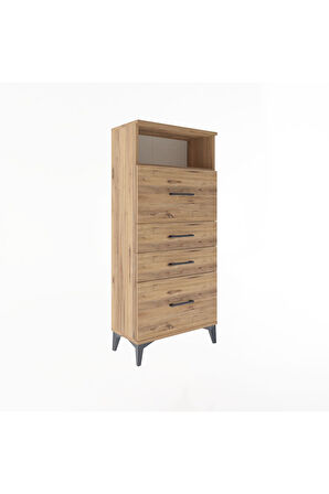 Arges Dolap Tek Raflı 4 Çekmeceli 60x30x134 Çam-Çam