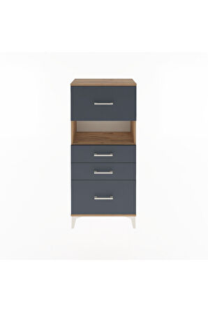 Arges Dolap Tek Raflı 4 Çekmeceli 60x30x134 Çam-Antrasit