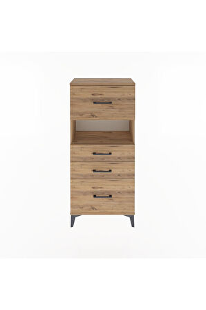 Arges Dolap Tek Raflı 4 Çekmeceli 60x30x134 Çam-Çam