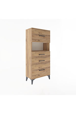 Arges Dolap Tek Raflı 4 Çekmeceli 60x30x134 Çam-Çam