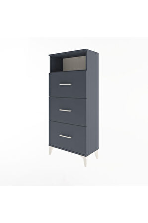 Arges Dolap Tek Raflı 3 Çekmeceli 60x30x134 Antrasit-Antrasit