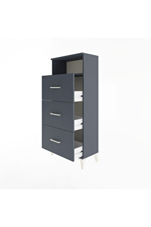 Arges Dolap Tek Raflı 3 Çekmeceli 60x30x134 Antrasit-Antrasit