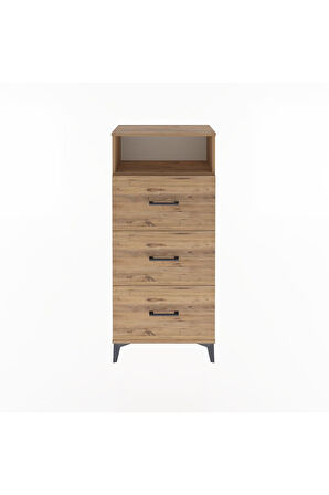Arges Dolap Tek Raflı 3 Çekmeceli 60x30x134 Çam-Çam