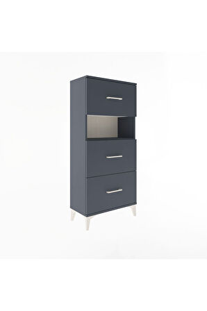 Arges Dolap Tek Raflı 3 Çekmeceli 60x30x134 Antrasit-Antrasit
