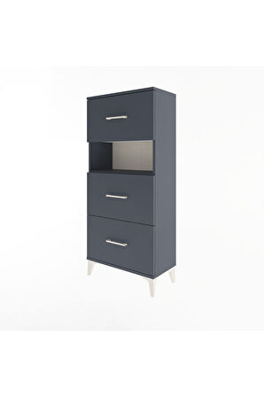 Arges Dolap Tek Raflı 3 Çekmeceli 60x30x134 Antrasit-Antrasit