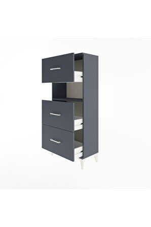 Arges Dolap Tek Raflı 3 Çekmeceli 60x30x134 Antrasit-Antrasit