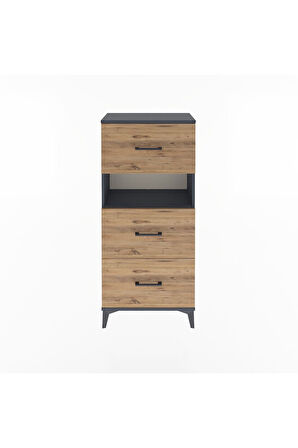 Arges Dolap Tek Raflı 3 Çekmeceli 60x30x134 Antrasit-Çam