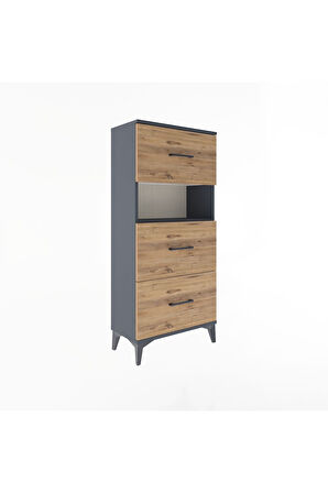 Arges Dolap Tek Raflı 3 Çekmeceli 60x30x134 Antrasit-Çam