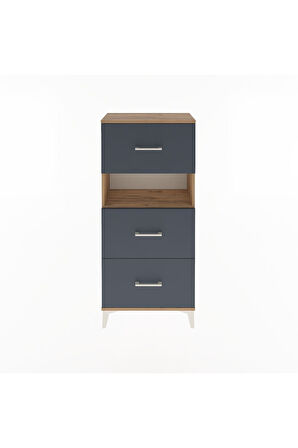 Arges Dolap Tek Raflı 3 Çekmeceli 60x30x134 Çam-Antrasit