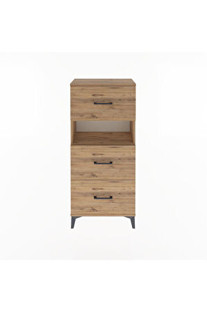 Arges Dolap Tek Raflı 3 Çekmeceli 60x30x134 Çam-Çam