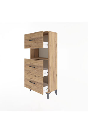 Arges Dolap Tek Raflı 3 Çekmeceli 60x30x134 Çam-Çam