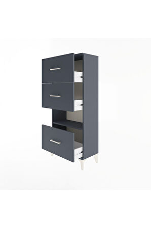 Arges Dolap Tek Raflı 3 Çekmeceli 60x30x134 Antrasit-Antrasit