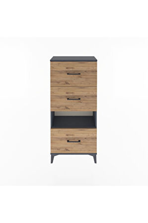 Arges Dolap Tek Raflı 3 Çekmeceli 60x30x134 Antrasit-Çam