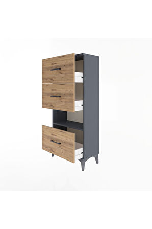 Arges Dolap Tek Raflı 3 Çekmeceli 60x30x134 Antrasit-Çam