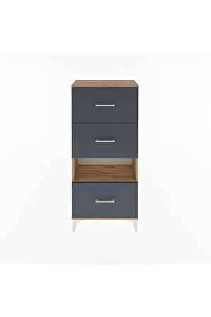 Arges Dolap Tek Raflı 3 Çekmeceli 60x30x134 Çam-Antrasit