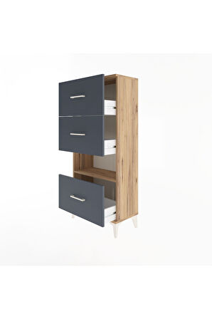 Arges Dolap Tek Raflı 3 Çekmeceli 60x30x134 Çam-Antrasit