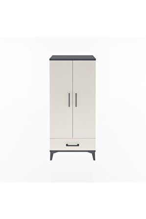 Arges Dolap 3 Raflı Tek Çekmeceli 2 Kapaklı 60x30x134 Antrasit-Aytaşı