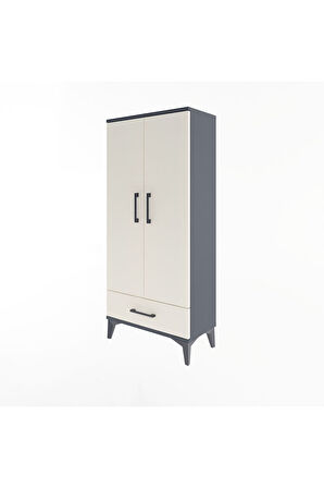 Arges Dolap 3 Raflı Tek Çekmeceli 2 Kapaklı 60x30x134 Antrasit-Aytaşı