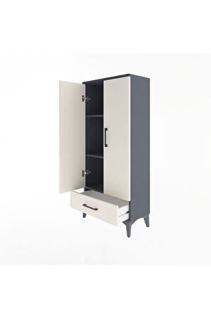 Arges Dolap 3 Raflı Tek Çekmeceli 2 Kapaklı 60x30x134 Antrasit-Aytaşı