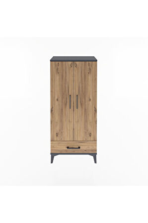 Arges Dolap 3 Raflı Tek Çekmeceli 2 Kapaklı 60x30x134 Antrasit-Çam