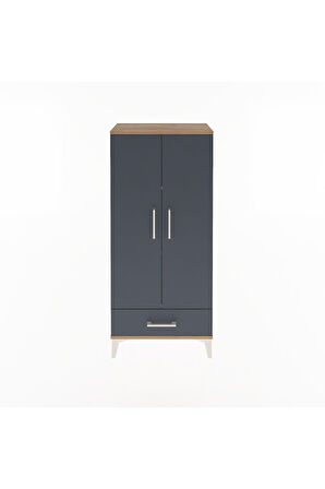 Arges Dolap 3 Raflı Tek Çekmeceli 2 Kapaklı 60x30x134 Çam-Antrasit