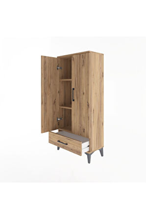 Arges Dolap 3 Raflı Tek Çekmeceli 2 Kapaklı 60x30x134 Çam-Çam