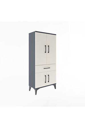 Arges Dolap 2 Raflı Tek Çekmeceli 4 Kapaklı 60x30x134 Antrasit-Aytaşı