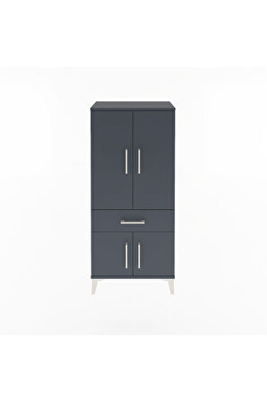 Arges Dolap 2 Raflı Tek Çekmeceli 4 Kapaklı 60x30x134 Antrasit-Antrasit
