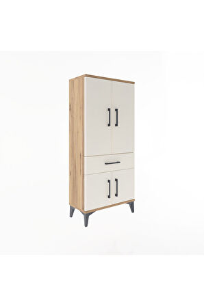Arges Dolap 2 Raflı Tek Çekmeceli 4 Kapaklı 60x30x134 Çam-Aytaşı